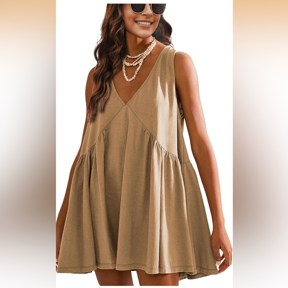 Athlisan Summer Sleeveless Mini Dress Casual Loose V Neck Sundress with Pockets